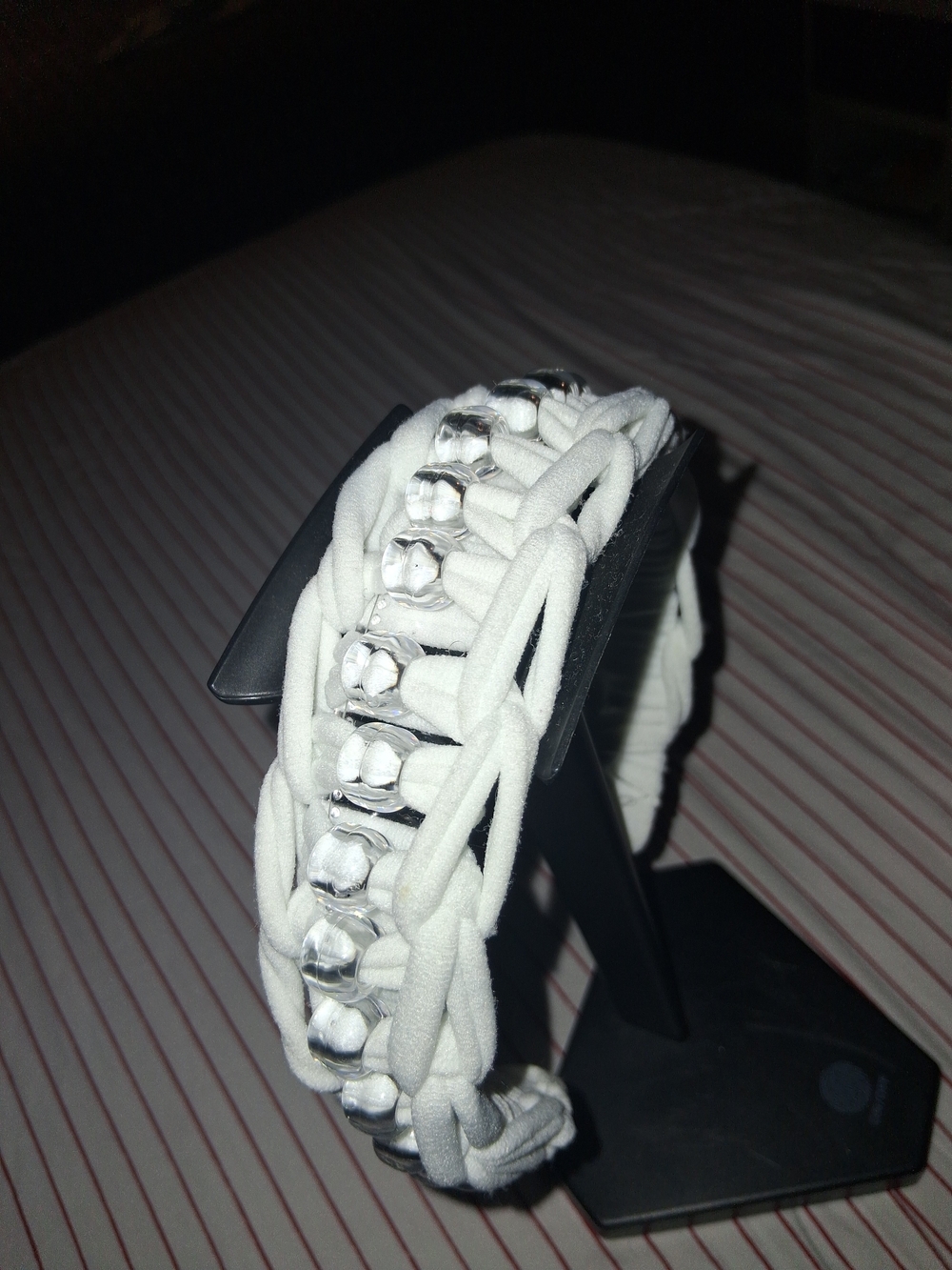 Men's White Braided Headband with Silver Bead Accents